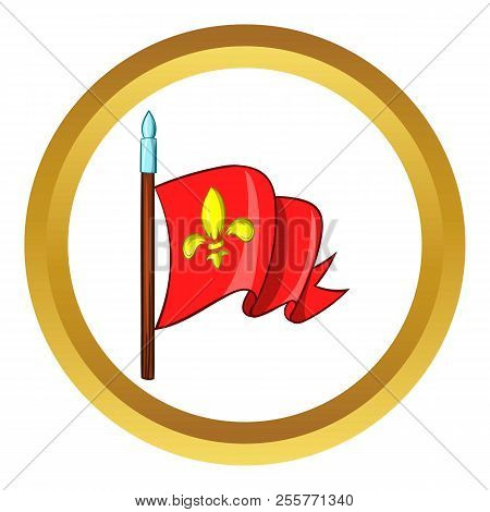 Medieval Red Knight Flag With Gold Lily Icon In Golden Circle, Cartoon Style Isolated On White Backg