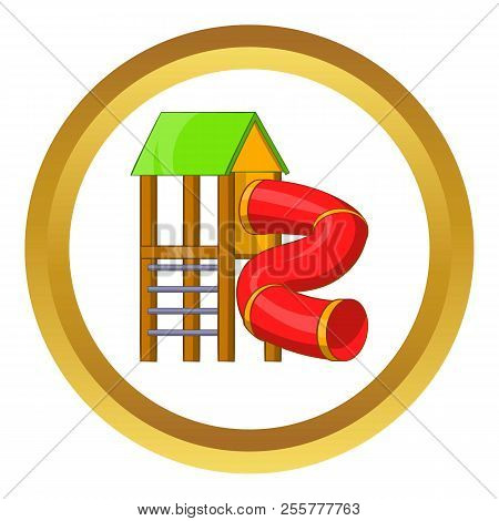 Slide Pipe Icon In Golden Circle, Cartoon Style Isolated On White Background