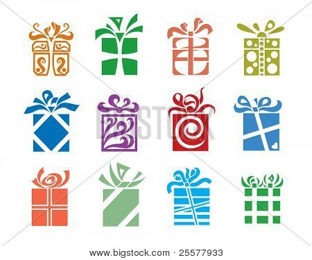 set of twelve vector gift boxes