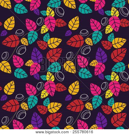 Autumnal Seamless Pattern Of Leaves. Colorful Background For Design. Template For Printing On Fabric