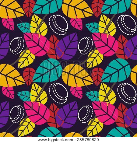 Autumnal Seamless Pattern Of Leaves. Colorful Background For Design. Template For Printing On Fabric