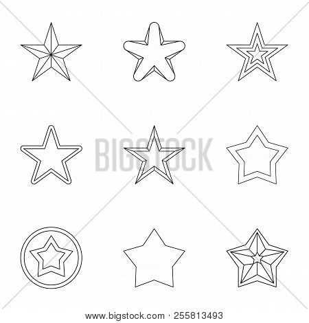 Five-pointed Star Icons Set. Outline Illustration Of 9 Five-pointed Star Icons For Web