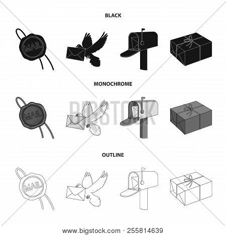 Wax Seal, Postal Pigeon With Envelope, Mail Box And Parcel.mail And Postman Set Collection Icons In 