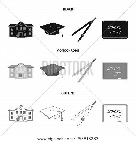 School Building, College With Windows, A Master S Or Applicant S Hat, Compasses For A Circle, A Boar