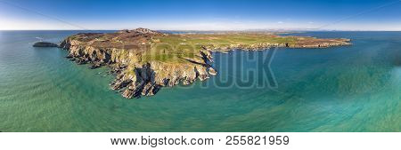 Aerial View Of The Beautiful Cliffs Close To The Historic South Stack Lighthouse On Anglesey - Wales