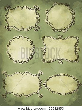 Étiquettes vintage de gribouiller, dessinés à la main doodle étiquettes et autocollants, colorées et grungy, ainsi qu'un baccalauréat ès arts du grunge