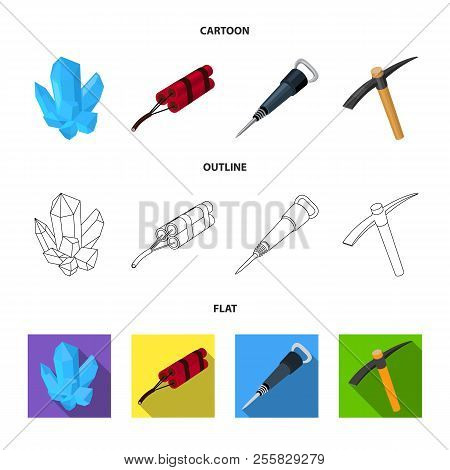 Minerals, Explosives, Jackhammer, Pickaxe.mining Industry Set Collection Icons In Cartoon, Outline, 