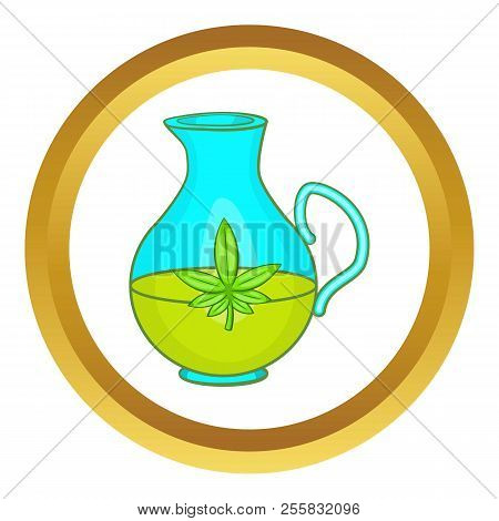 Organic Hemp Oil Icon In Golden Circle, Cartoon Style Isolated On White Background