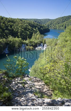 Landscape With Beautiful Luxuriant Nature And Waterfalls At 