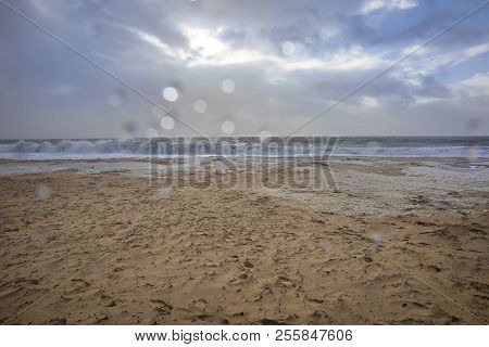Beach With Sea Foam Before The Storm Carmen Hits The Coast Of La Faute Sur Mer, Vendee, France