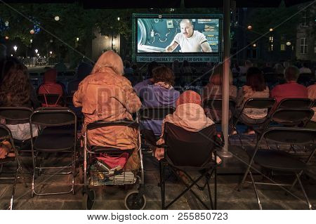 Amsterdam, The Netherlands - August 11 2018: Open Air Screening Of Cuban Film Sergio And Serguei At
