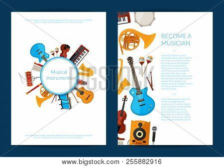 Vector Cartoon Musical Instruments Card Or Flyer Template Illustration