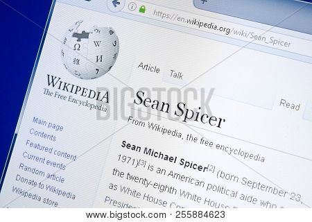 Ryazan, Russia - August 28, 2018: Wikipedia Page About Sean Spicer On The Display Of Pc