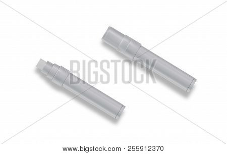 White Marker Realistic Vector Illustration. Broad Marker With Reflection And Shadow On White Backgro