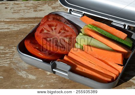 Lunch Boxes With Food Ready To Go For Work Or School, Meal Preparation Or Dieting Concept. Hamburger
