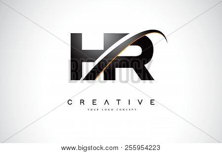 Hr H R Swoosh Letter Logo Design With Modern Yellow Swoosh Curved Lines Vector Illustration.