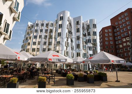 Dusseldorf, Germany- August 22, 2015 - Neuer Zollhof By Architect Frank O. Gehry In The Media Harbou