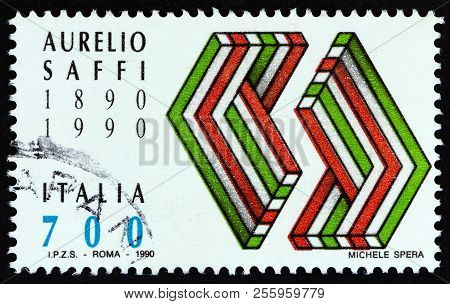 Italy - Circa 1990: A Stamp Printed In Italy Issued For The 100th Anniversary Of The Death Of Aureli