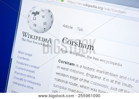 Ryazan, Russia - August 28, 2018: Wikipedia Page About Corsham On The Display Of Pc