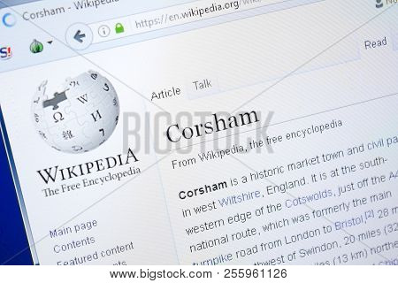 Ryazan, Russia - August 28, 2018: Wikipedia Page About Corsham On The Display Of Pc