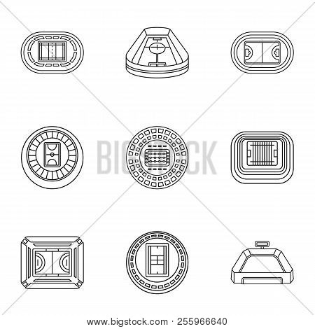 Stadia Icons Set. Outline Set Of 9 Stadia Icons For Web Isolated On White Background