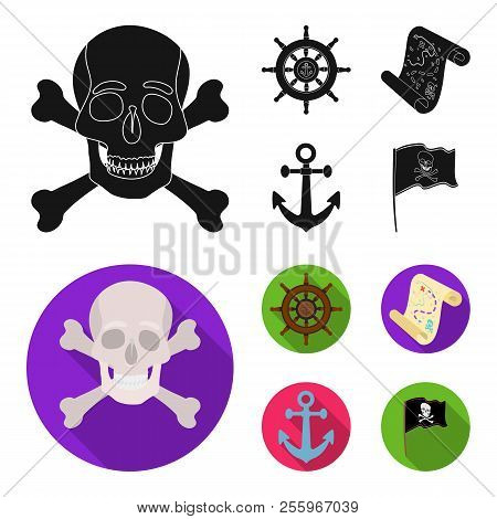 Pirate, Bandit, Rudder, Flag .pirates Set Collection Icons In Black, Flat Style Vector Symbol Stock 
