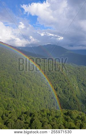 Double Rainbow In The Mountains. Russia, Sochi, Krasnaya Polyana