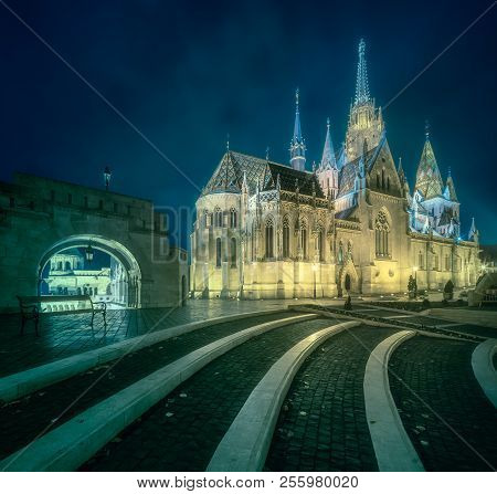 Fishermen's Bastion At Night In Budapest, Hungary
