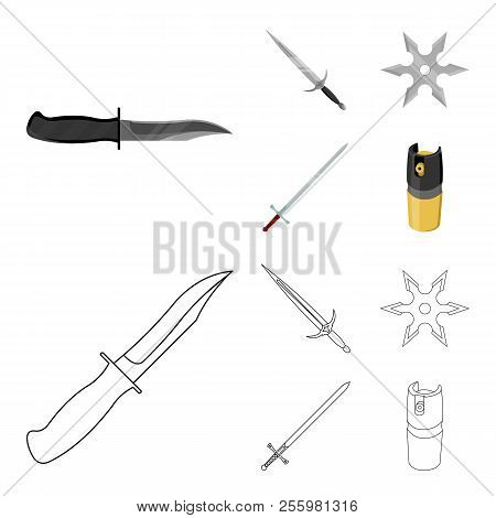 Sword, Two-handed Sword, Gas Balloon, Shuriken. Weapons Set Collection Icons In Cartoon, Outline Sty