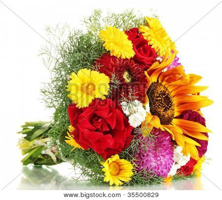 parlak çiçekler, beyaz izole güzel buket