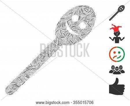 Line Mosaic Based On Happy Spoon Icon. Mosaic Vector Happy Spoon Is Created With Random Line Items. 