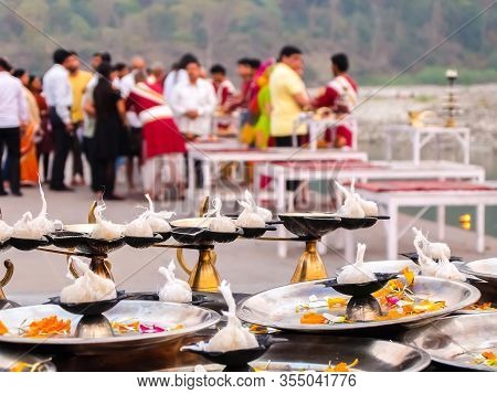 Rishikesh, India - Circa March 2018. Ganga Aarti Ceremony In Rishikesh.