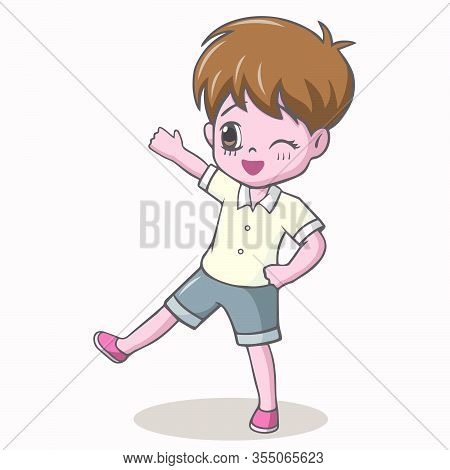 Vector Illustration Of Cute Little Boy Cartoon Waving