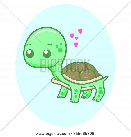 Vector Illustration Of Cute Kawaii Turtle Cartoon Illustration