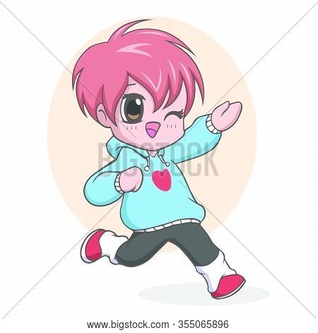 Vector Illustration Of Cute Kawaii Little Boy Posing