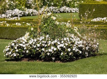 Eyrignac, France - September 2, 2018: White Garden In The Picturesque Jardins Du Manoir D Eyrignac I
