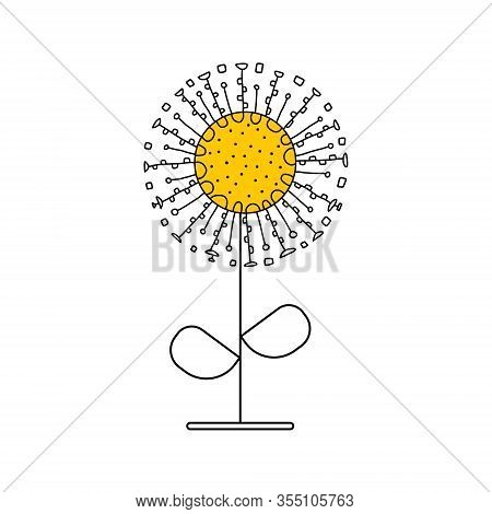 Dandelion In A Minimalist Style With Hand-drawn Elements Of Linart And Doodle.for Template Design Fo