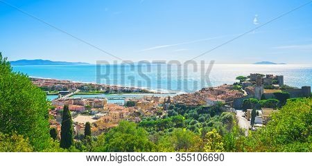 Castiglione Della Pescaia, Old Village And Panorama Of The Coast. Maremma, Tuscany, Italy Europe
