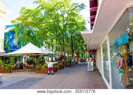 Willemstad, Curacao, Netherlands - December 5, 2019: Specific Coloured Buildings On Handelskade Stre