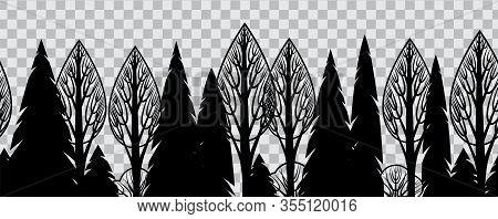 Seamless Ornament. Forest Silhouette Pattern. Vectorr Illustration