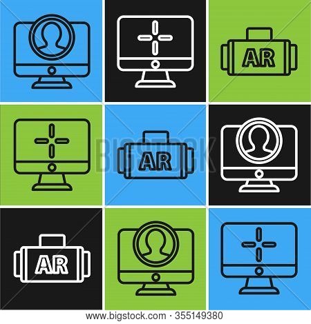 Set Line Create Account Screen, Ar, Augmented Reality And Computer Monitor Icon. Vector