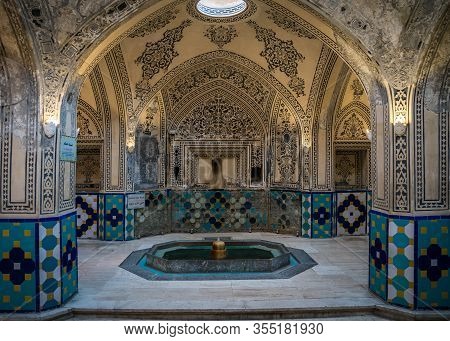 Kashan, Iran - May 2019: Interior Tiles And Decoration Of Sultan Amir Ahmad Qasemi Bath House