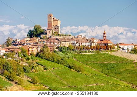 View of the village of Serralunga d`Alba and the wonderful Langa, italy