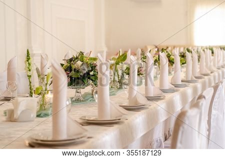 Beautiful Flowers On Table In Wedding Day