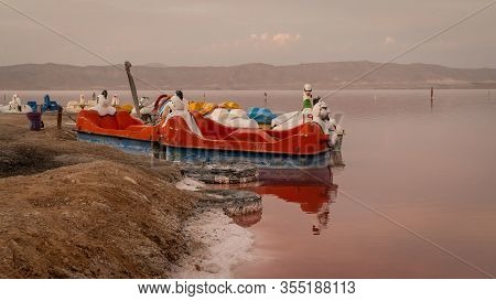 Mahorloo, Shiraz, Iran - May 2019: Abandoned Pedal Boats By The Maharloo Pink Lake