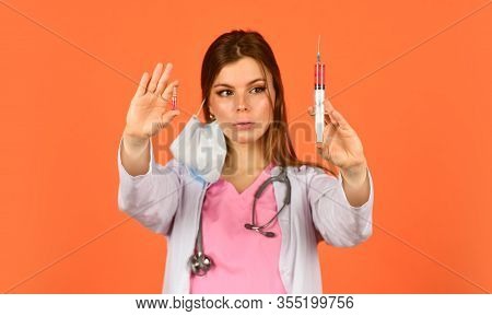 Modern Medicines. Pain Reliever Injections. Anesthesia Injections. Nurse With Syringe. Painless Medi