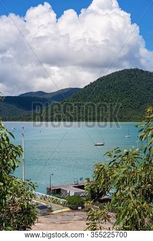 Airlie Beach, Queensland, Australia - March 2020: Industrial Section Of Shute Harbour With Jetty Acc