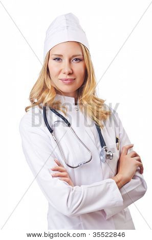 Attrative žena doktor izolované na bílém