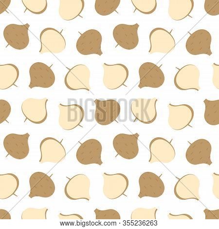Vector Cartoon Style Jicama, Root Vegetables Seamless Pattren Background.