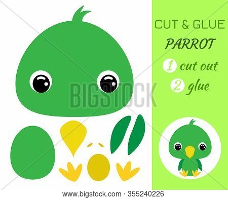 Cut And Glue Baby Sitting Parrot. Color Paper Application Game. Educational Paper Game For Preschool